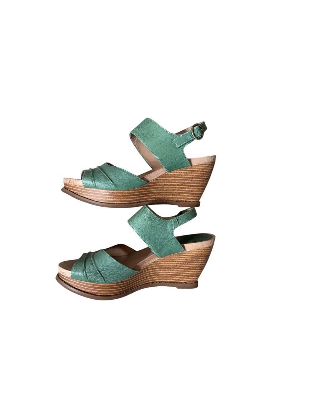 Miz Mooz Ruthy Green Leather Wedge Sandals Women's Comfort Ankle Strap Size 9.5 - Picture 9 of 10